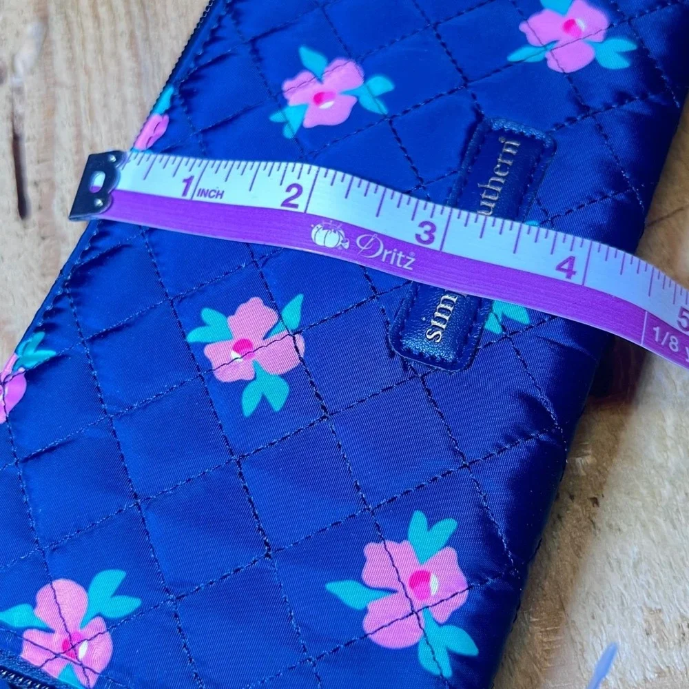 New Simply Southern‎ Wallet Wristlet Clutch Quilted Floral Rose Navy Blue Cash